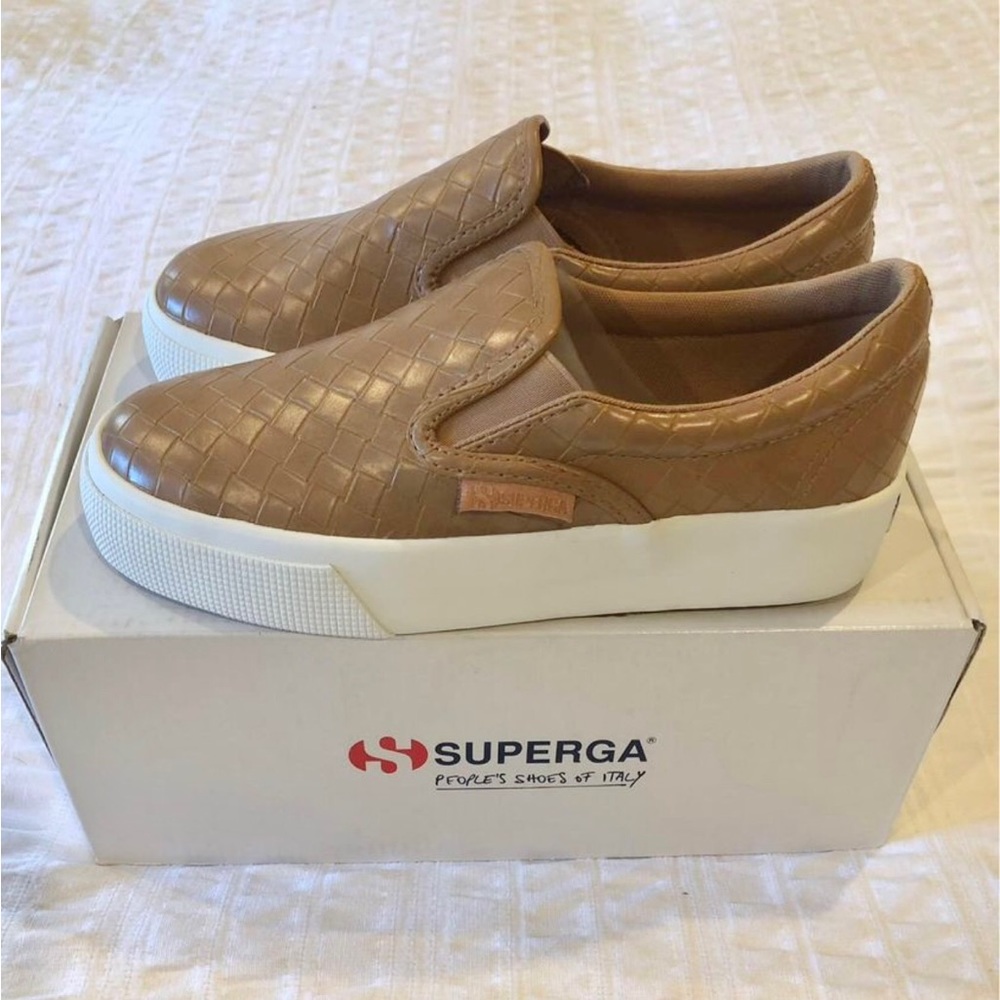 Superga woven beige slip on NIB Tan color. $70 new. UK 36 US size 6